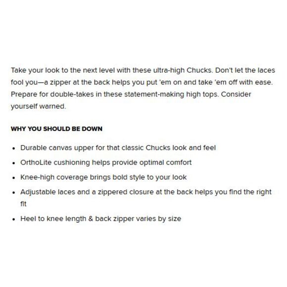 Converse Chuck Taylor All Star White XX-HI Knee High Unisex Hi Tops W10 M8 NIB - Picture 10 of 10